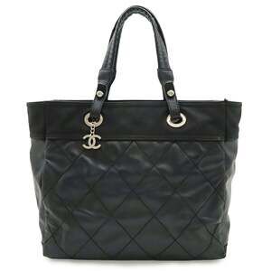 CHANEL Paris-Biarritz Tote MM Bag, Handbag, Coated Canvas, Black, A34209
